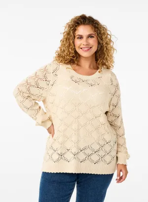 Zizzi Daisy Knit Blouse in Beige